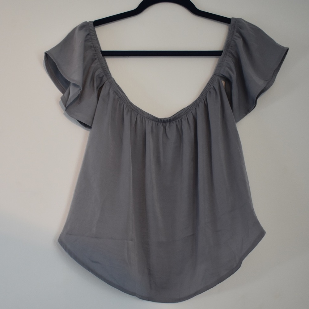 American Eagle blue silky off the shoulder shirt